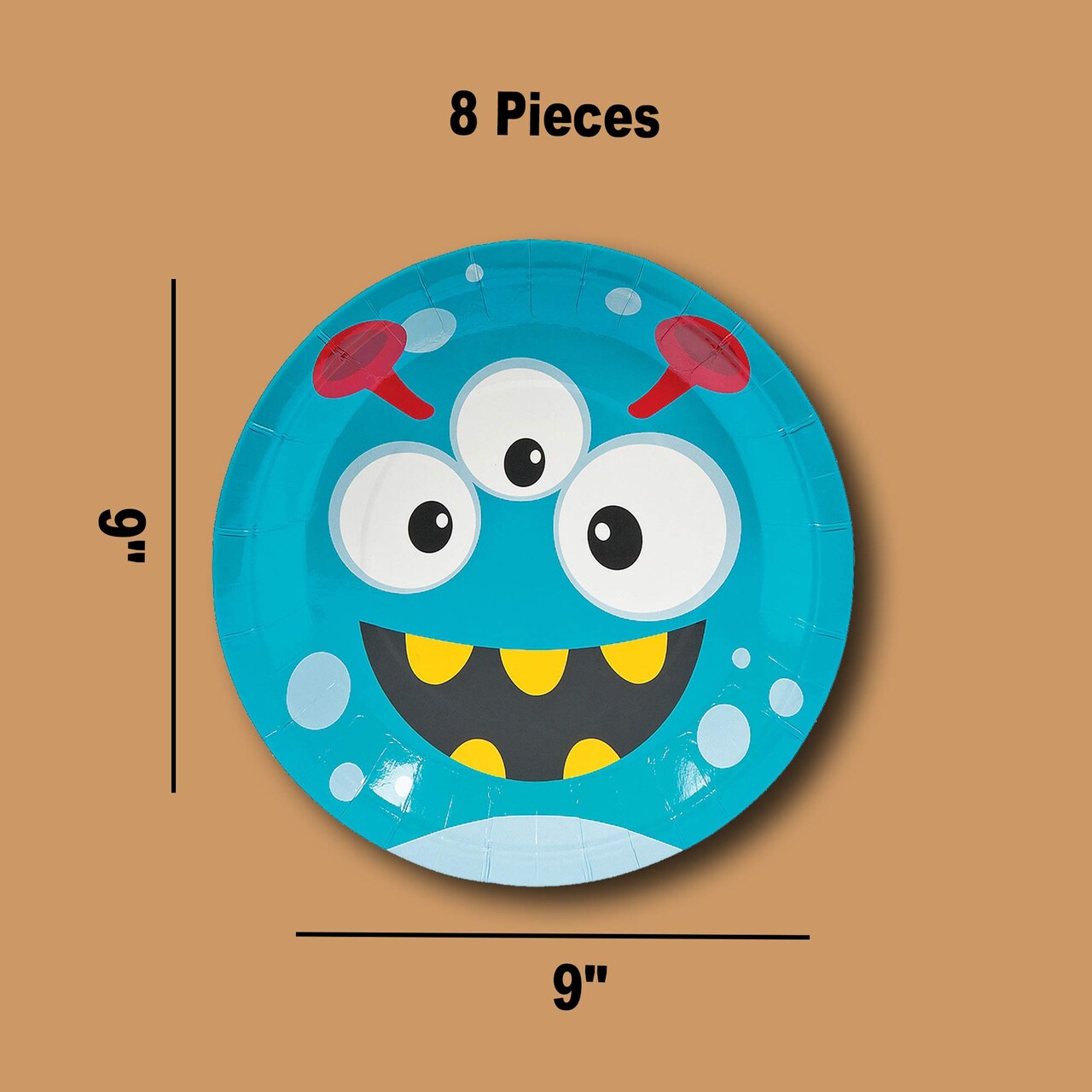 8 Count Mini Monster Party Paper Dinner Plates 9 Inch for Kids Birthday